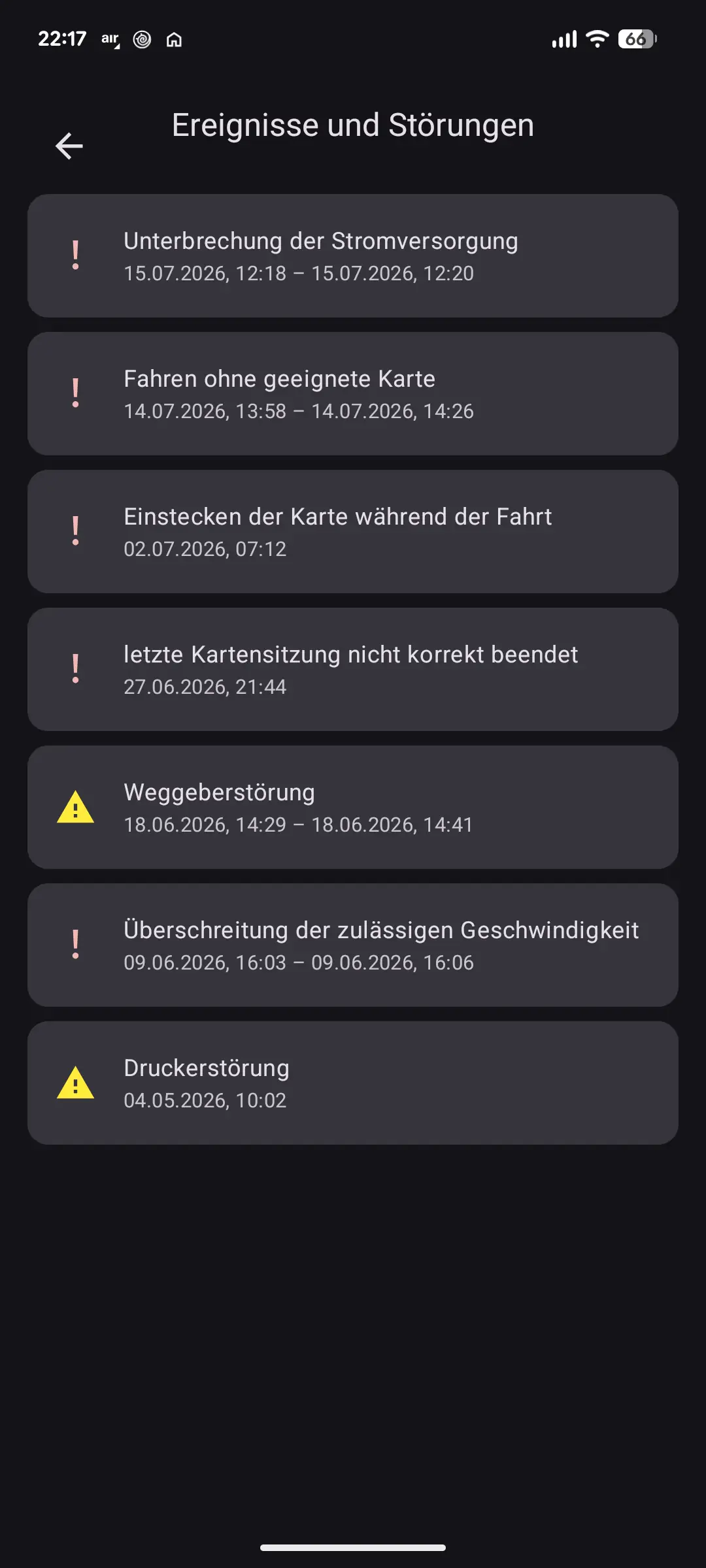 Ereignisse und Störungen