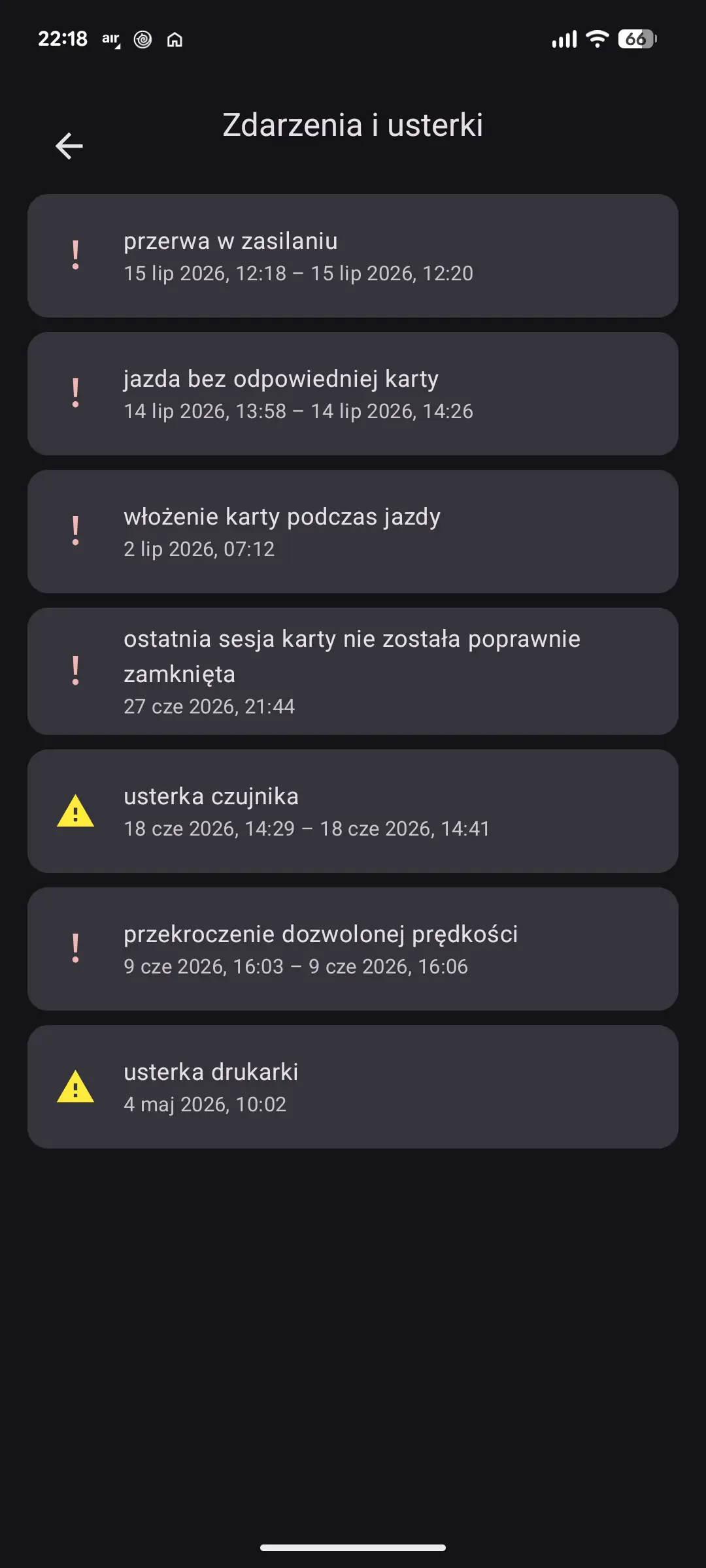 Zdarzenia i usterki