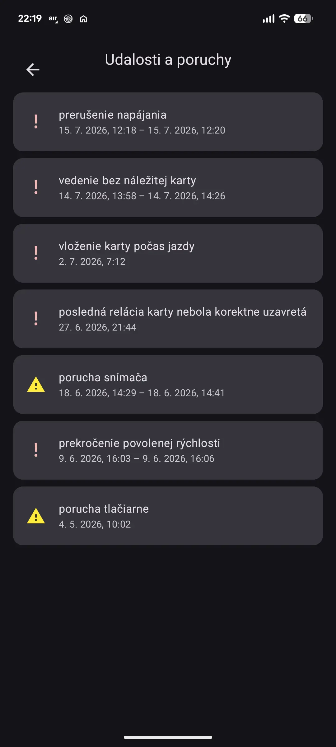 Udalosti a poruchy