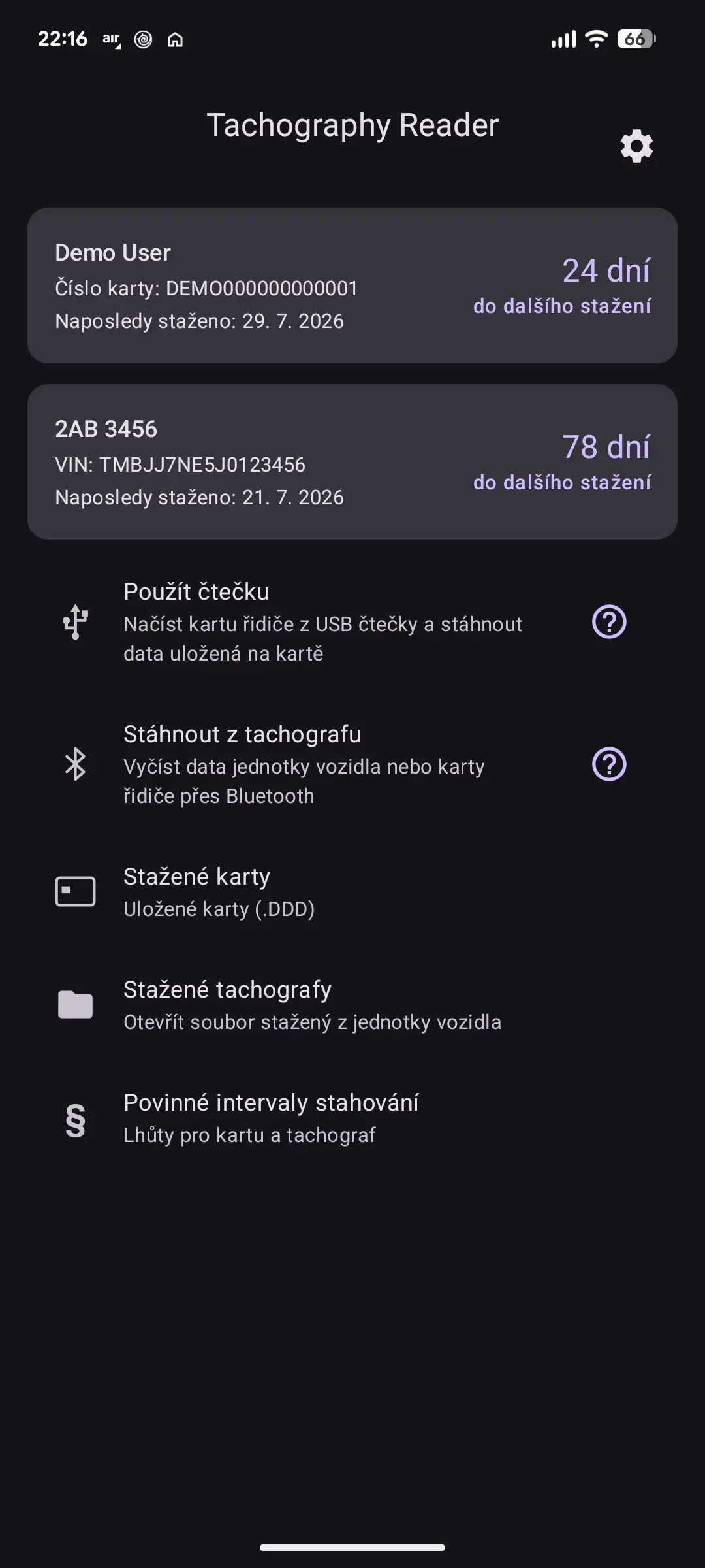 Přehled a lhůty stahování