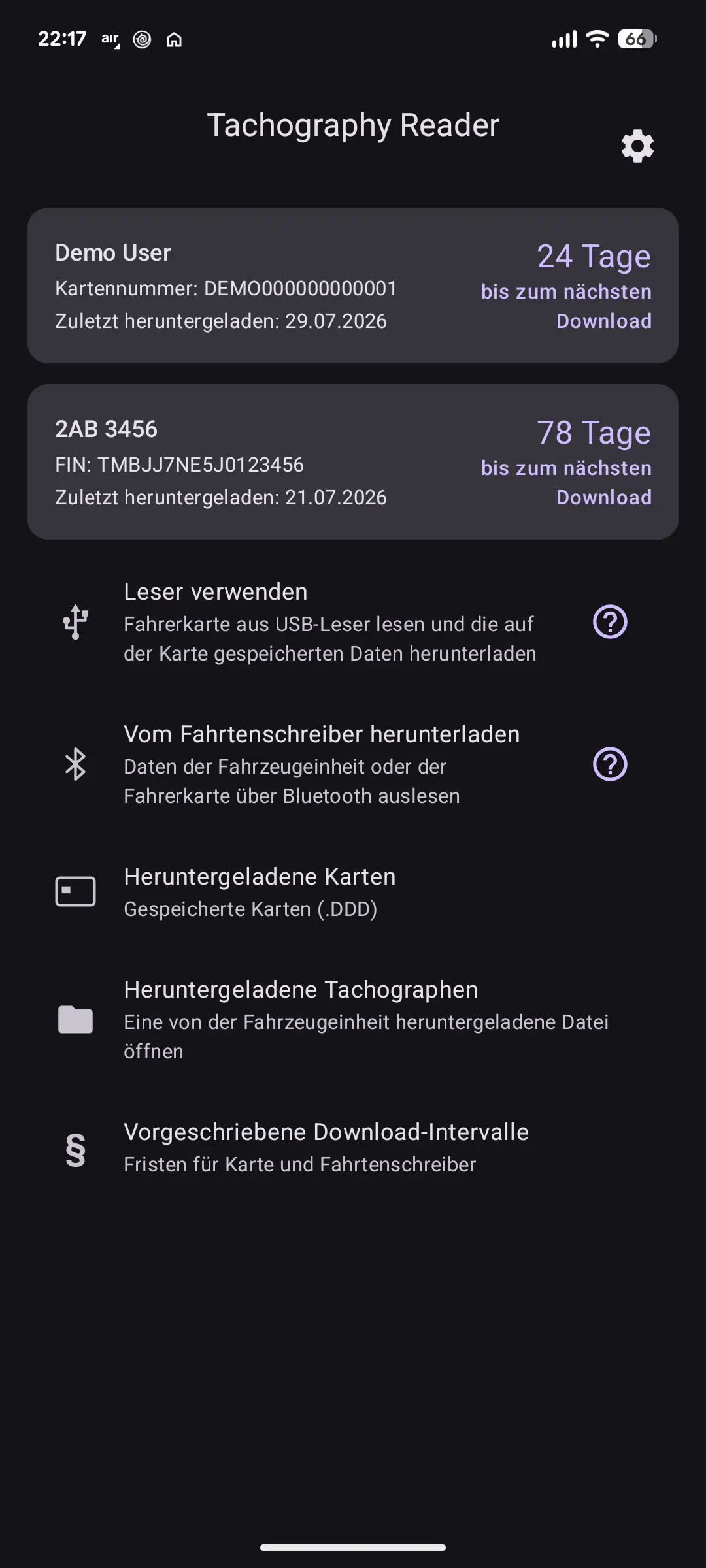 Übersicht und Download-Fristen